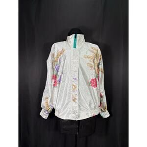 Vintage La Phia 80's Reversible Windbreaker, Teal, Ivory Silver Floral